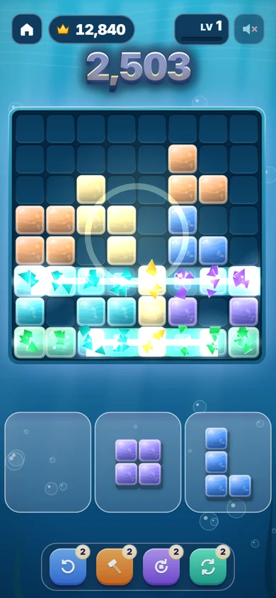 Cubely ocean theme: a line clear under the sea